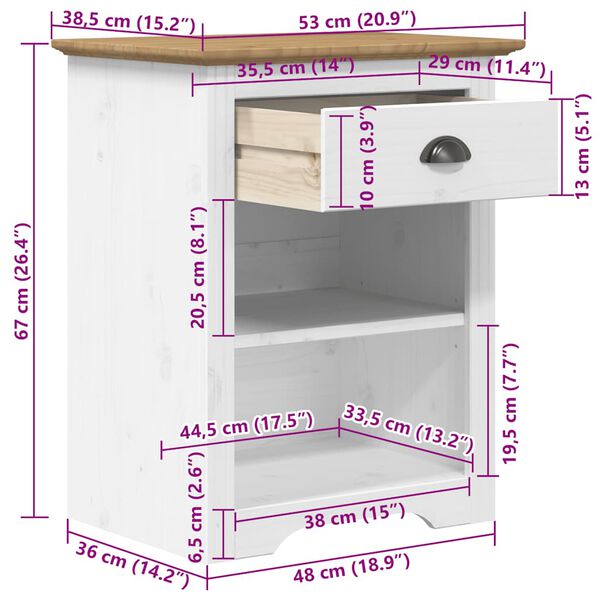 vidaXL Κομοδίνο BODO Καφέ 53 x 38,5 x 67 εκ. από Μασίφ Ξύλο Πεύκου
