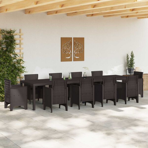 vidaXL Τραπέζι Κήπου Καφέ 350x100x73 εκ. Πολυ Ράτταν