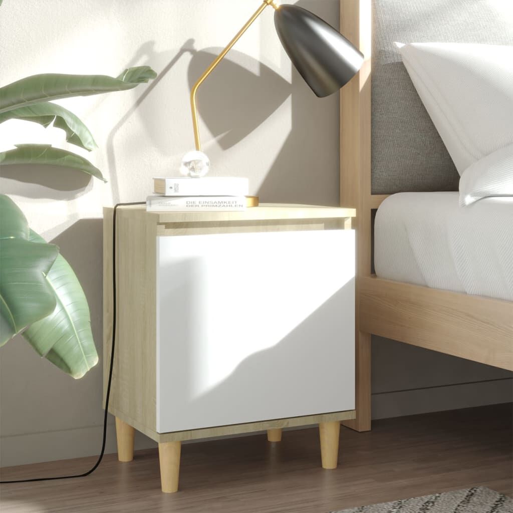 vidaXL Κομοδίνο Sonoma Δρυς/Λευκό 40 x 30 x 50 εκ. Μασίφ Ξύλινα Πόδια