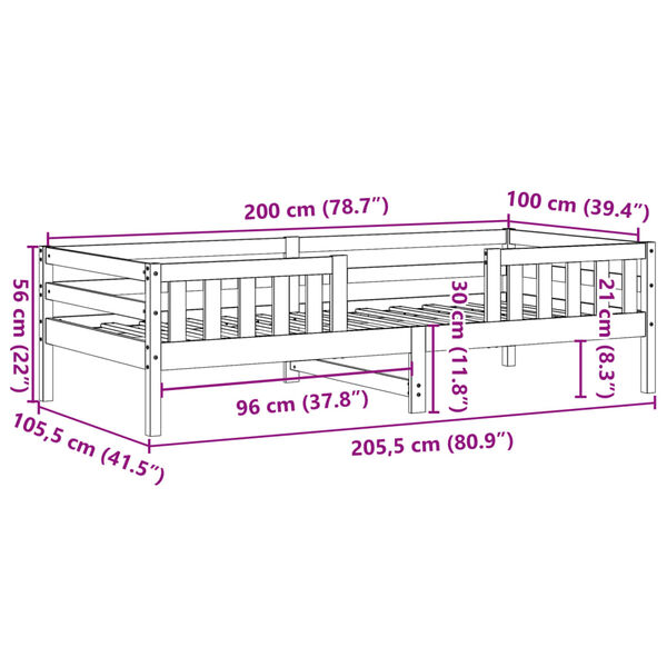 vidaXL Σκελετός Κρεβατιού Χωρίς Στρώμα 100x200 εκ. Μασίφ Πεύκο