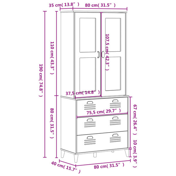 vidaXL Ντουλάπι Ψηλό VIKEN Ανθρακί Γκρι 80x40x190εκ. Μασίφ Ξύλο Πεύκου