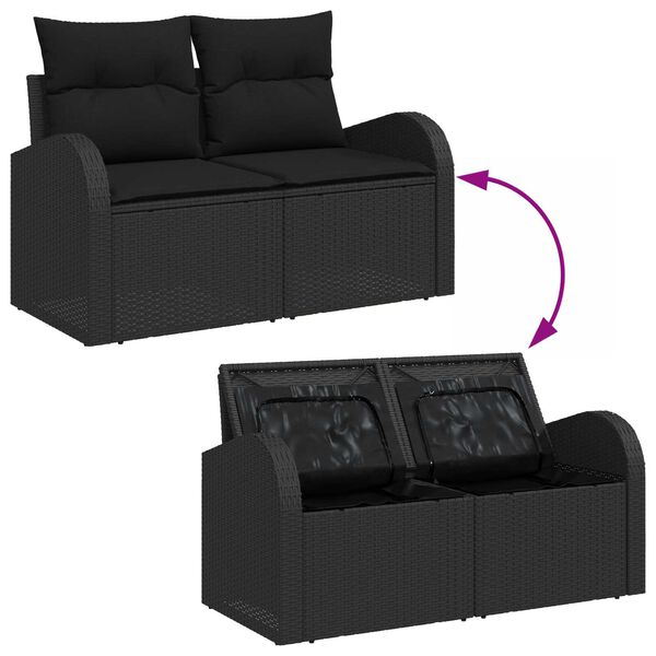 vidaXL Σετ Καναπέ Κήπου με μαξιλάρι 9 pcs Μαύρο 80 x 80 x 71 cm