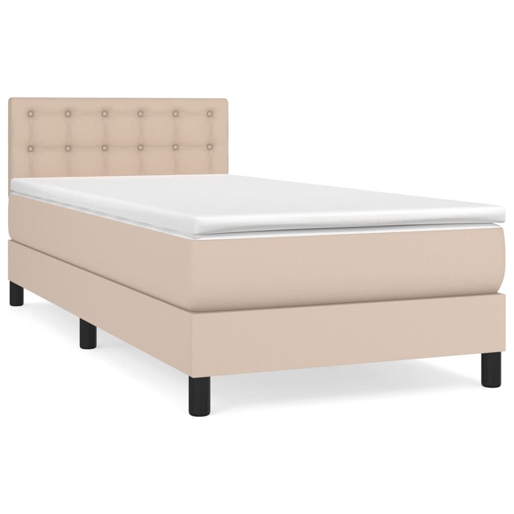 vidaXL Κρεβάτι Boxspring με Στρώμα Καπουτσίνο 90x190εκ.από Συνθ. Δέρμα