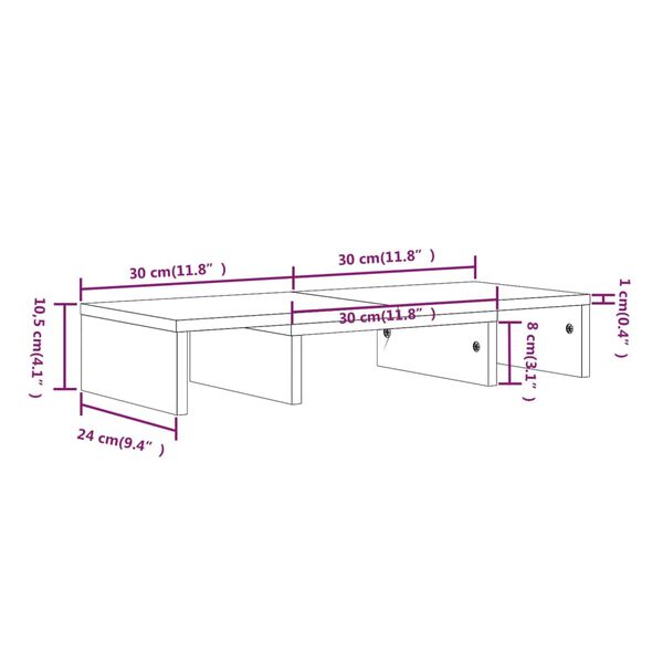 vidaXL Βάση Οθόνης Λευκή 60 x 24 x 10,5 εκ. από Μασίφ Ξύλο Πεύκου