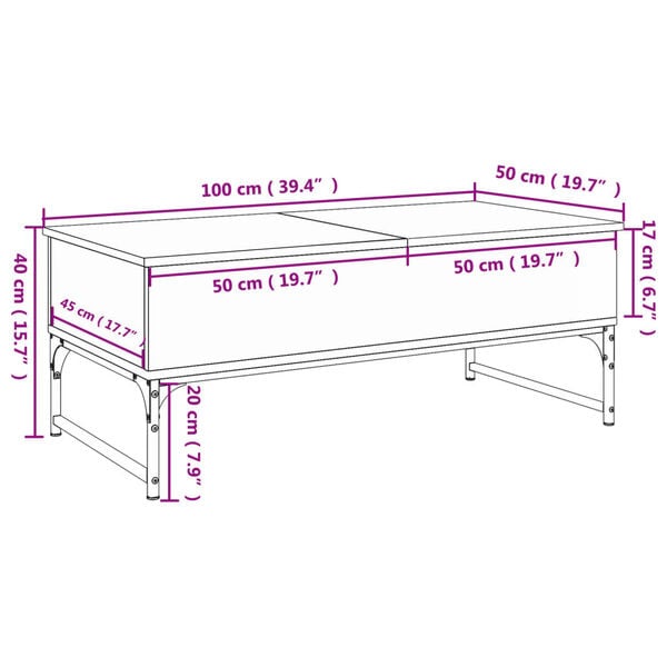 vidaXL Τραπεζάκι Σαλονιού Μαύρο 100 x 50 x 40 εκ. Επ. Ξύλο & Μέταλλο