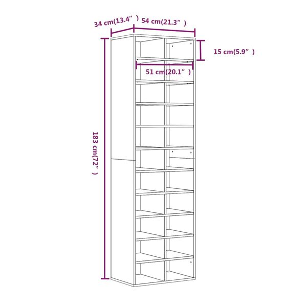 vidaXL Παπουτσοθήκη Γκρι Sonoma 54 x 34 x 183 εκ. Επεξεργασμένο Ξύλο