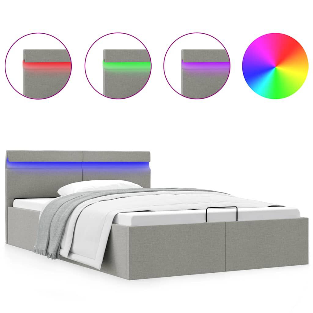 vidaXL Πλαίσιο Κρεβατιού με Αποθ. Χώρο/LED Αν. Γκρι 120x200 εκ. Ύφασμα