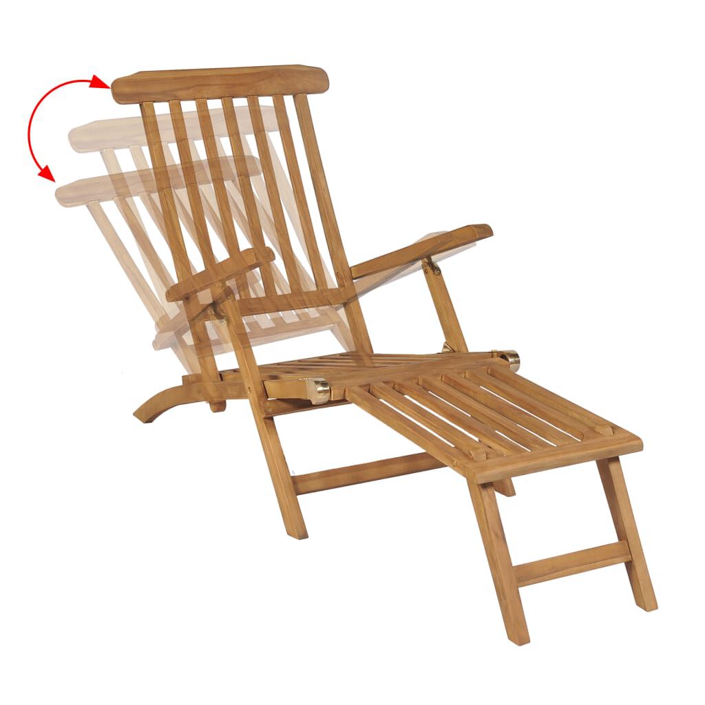 vidaXL Ξαπλώστρα με Υποπόδιο από Μασίφ Ξύλο Teak