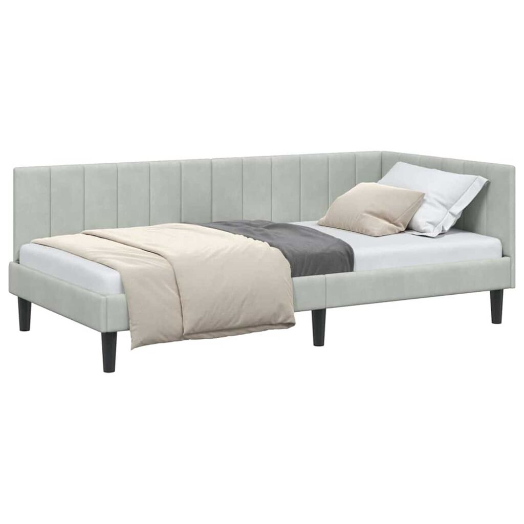 vidaXL Κρεβάτι Γωνίας με κεφαλάρι Ανοιχτό γκρι 90 x 190 cm Βελούδο