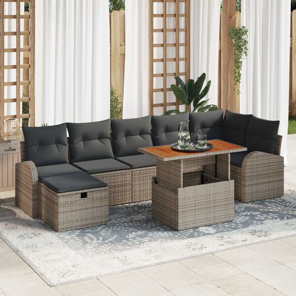 vidaXL Σετ Καναπέ Κήπου με μαξιλάρι 8 pcs Γκρι Πολυ ράταν