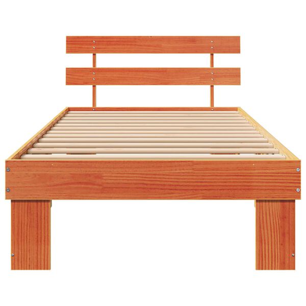 vidaXL Κρεβάτι με Κεφαλάρι Καφέ 75x190 εκ. Μασίφ ξύλο πεύκου