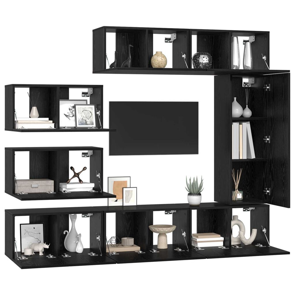 vidaXL Σετ Καθισμάτων Τηλεόρασης 8 pcs Μαύρη Δρυς 30.5 x 30 x 90 cm