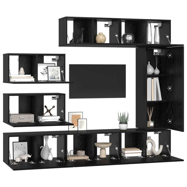 vidaXL Σετ Καθισμάτων Τηλεόρασης 8 pcs Μαύρη Δρυς 30.5 x 30 x 90 cm