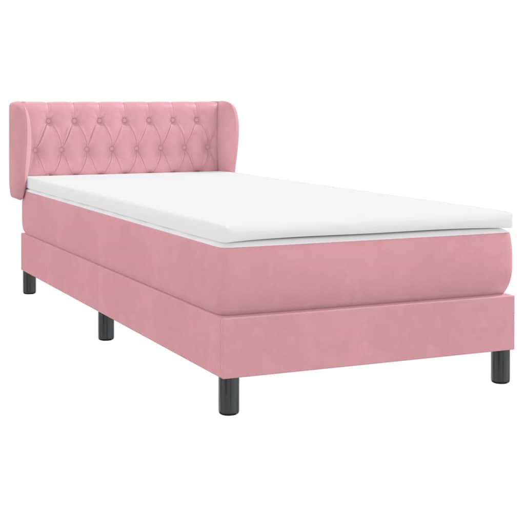 vidaXL Box Spring κρεβάτι με στρώμα ροζ 90x210 εκ. Βελούδινο
