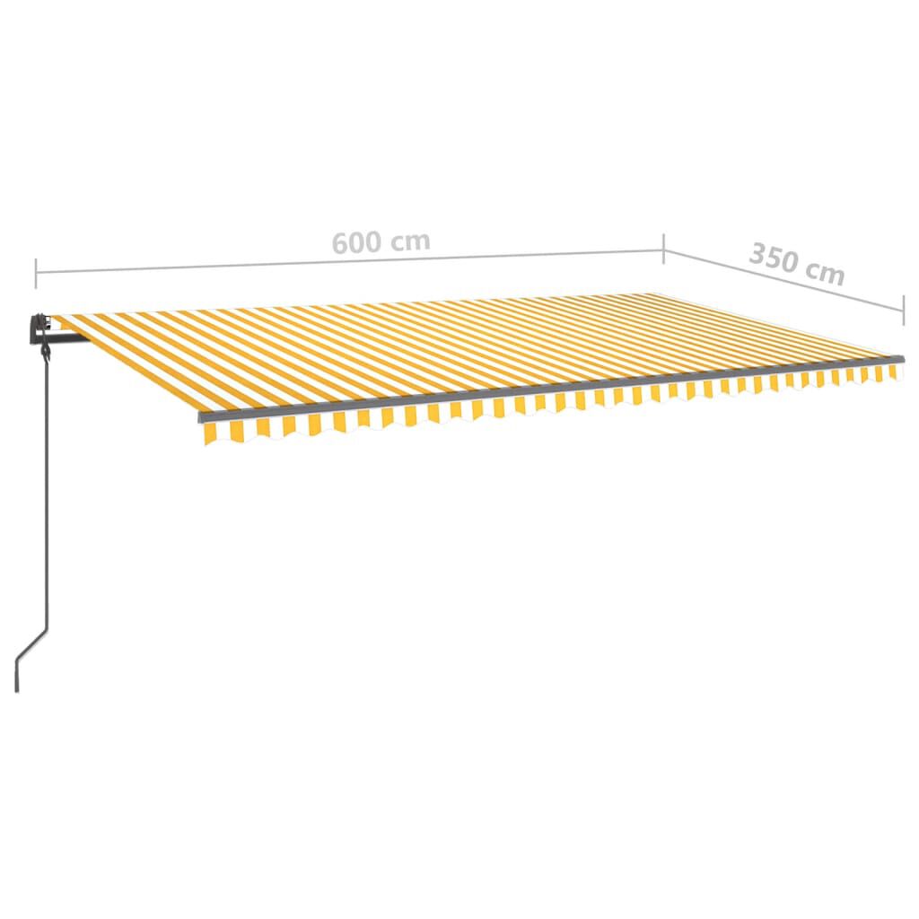 vidaXL Τέντα Αυτόματη με LED & Αισθητήρα Ανέμου Κίτρινη/Λευκή 6x 3,5μ.