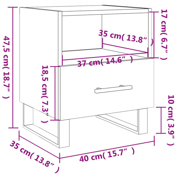 vidaXL Κομοδίνο Καπνιστή Δρυς 40 x 35 x 47,5 εκ. από Επεξεργ. Ξύλο
