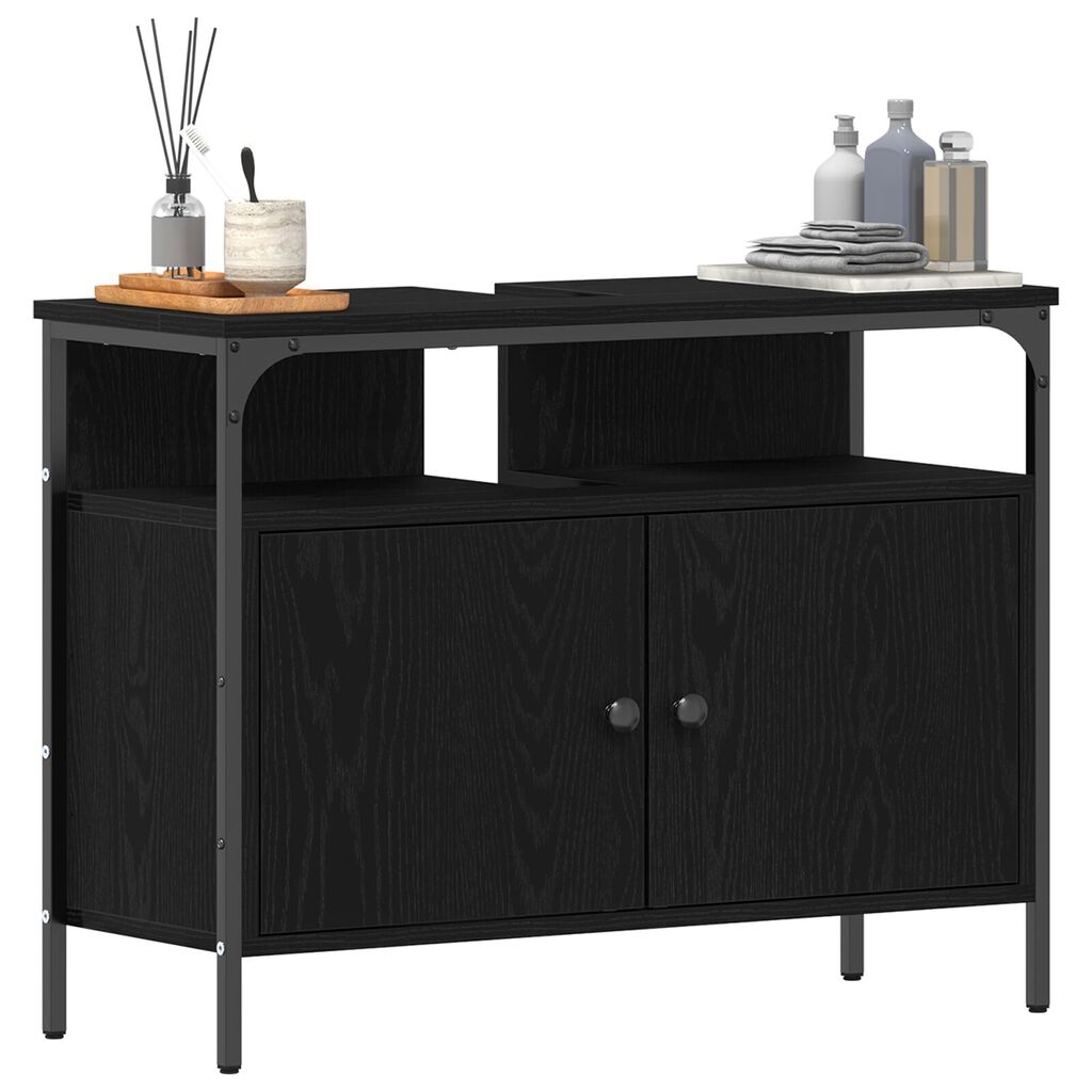 vidaXL Ντουλάπα Νιπτήρα Μαύρο Δρυς 80x30x60 εκ. Κατασκευασμένο ξύλο