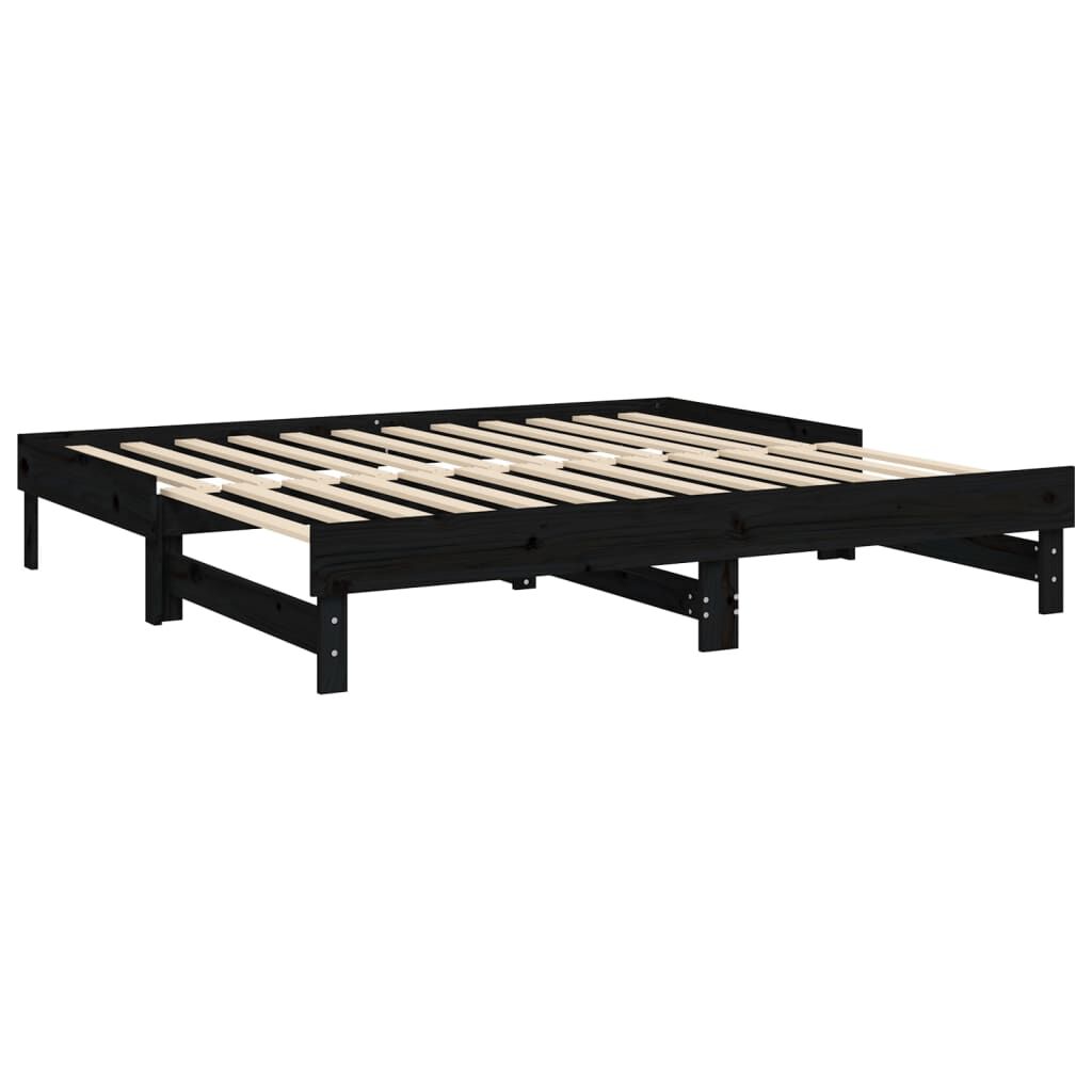 vidaXL Καναπές Κρεβάτι Συρόμενος Μαύρος 2x(75x190) εκ. από Μασίφ Πεύκο