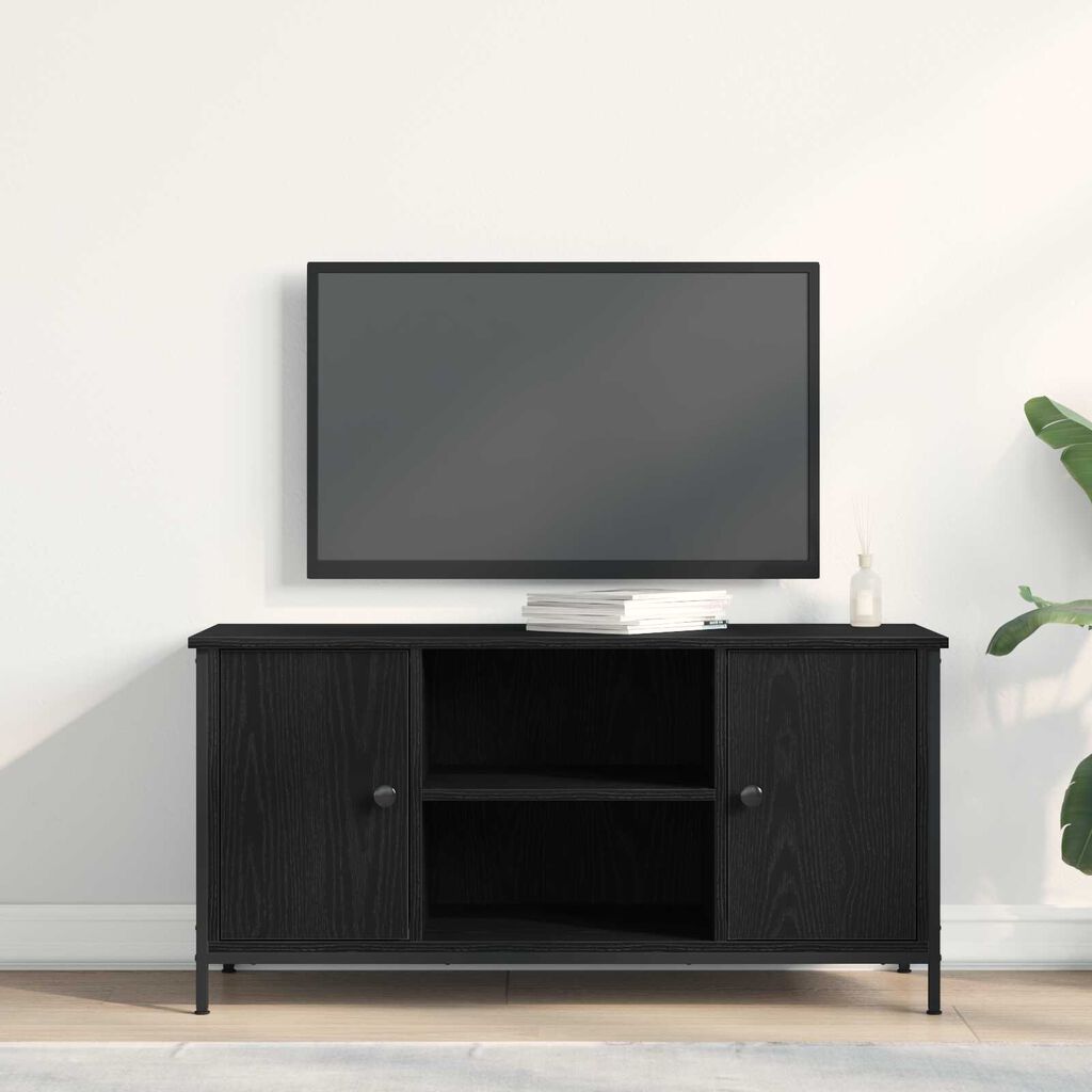 vidaXL Ράφι Τηλεόρασης Μαύρο Δρύινο 100x40x50 εκ. Κατασκευασμένο από Ξύλο και Χάλυβα