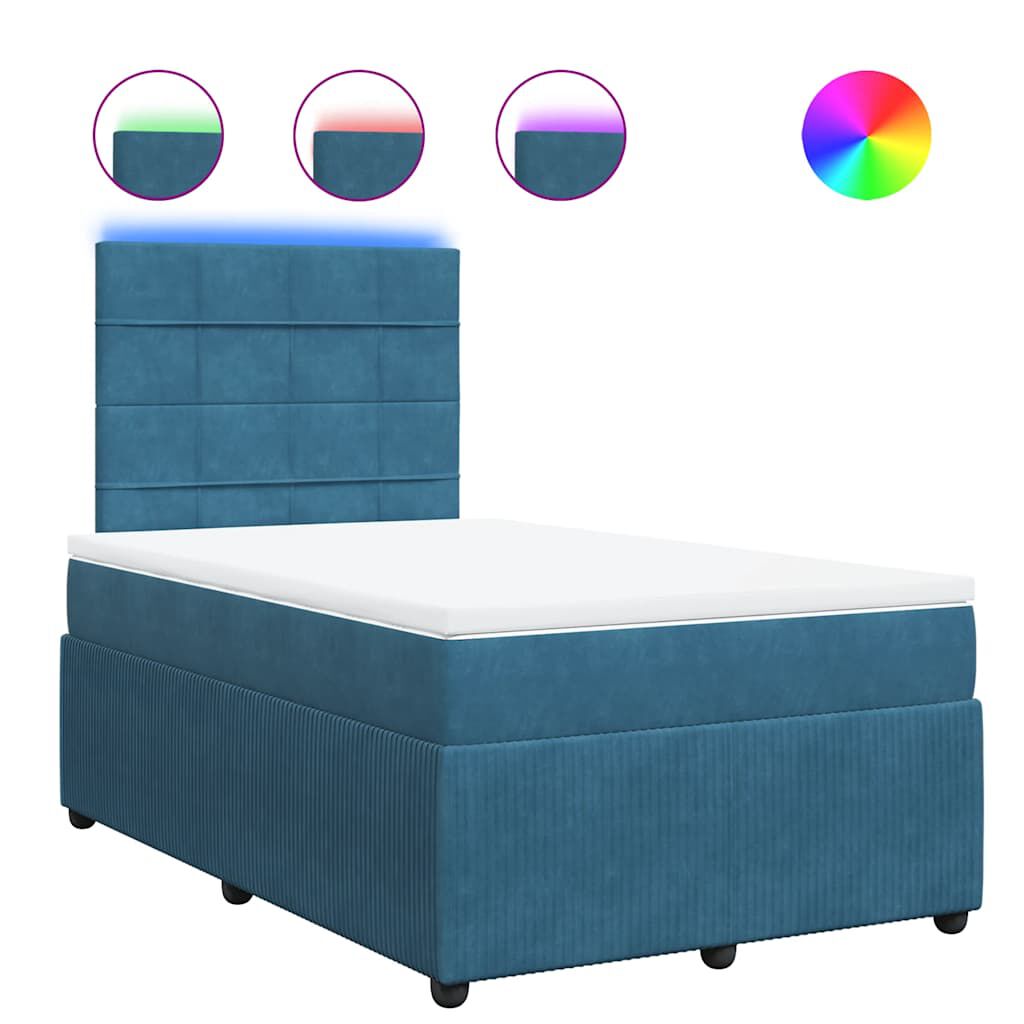 vidaXL Κρεβάτι Boxspring με Στρώμα Μπλε 120x200 εκ. Βελούδινο