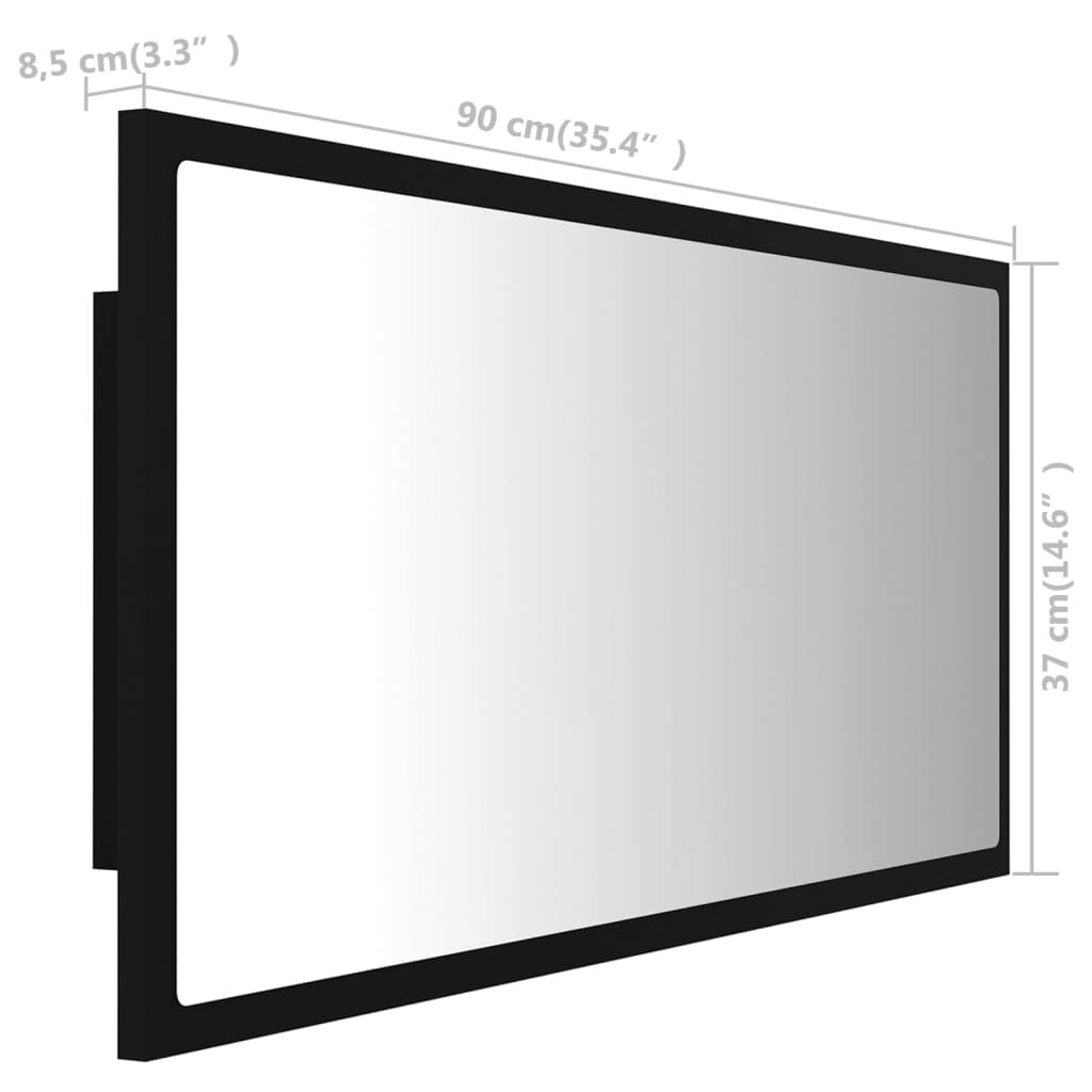 vidaXL Καθρέφτης Μπάνιου με LED Μαύρος 90x8,5x37 εκ. Ακρυλικός