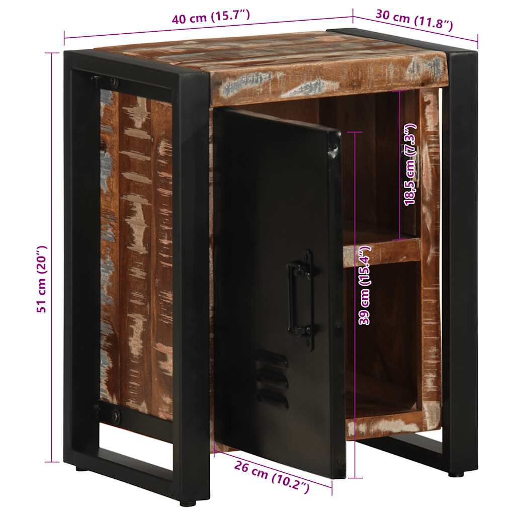 vidaXL Κομοδίνο Πολύχρωμο 40x30x51 cm Στερεό ξύλο αναγεννημένο