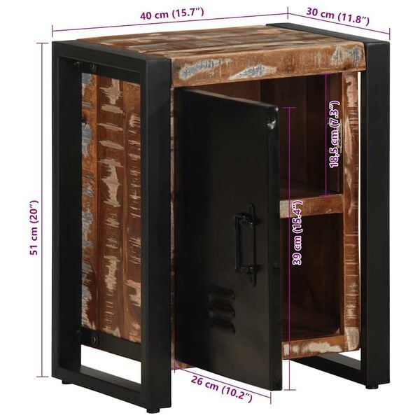 vidaXL Κομοδίνο Πολύχρωμο 40x30x51 cm Στερεό ξύλο αναγεννημένο