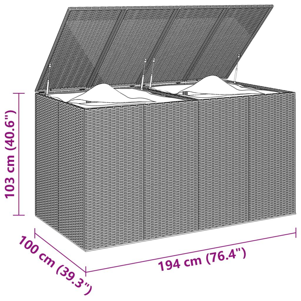 vidaXL Κουτί Μαξιλαριού Κήπου Μαύρο 194x100x103 εκ. Ρατάν Πολυαιθ.