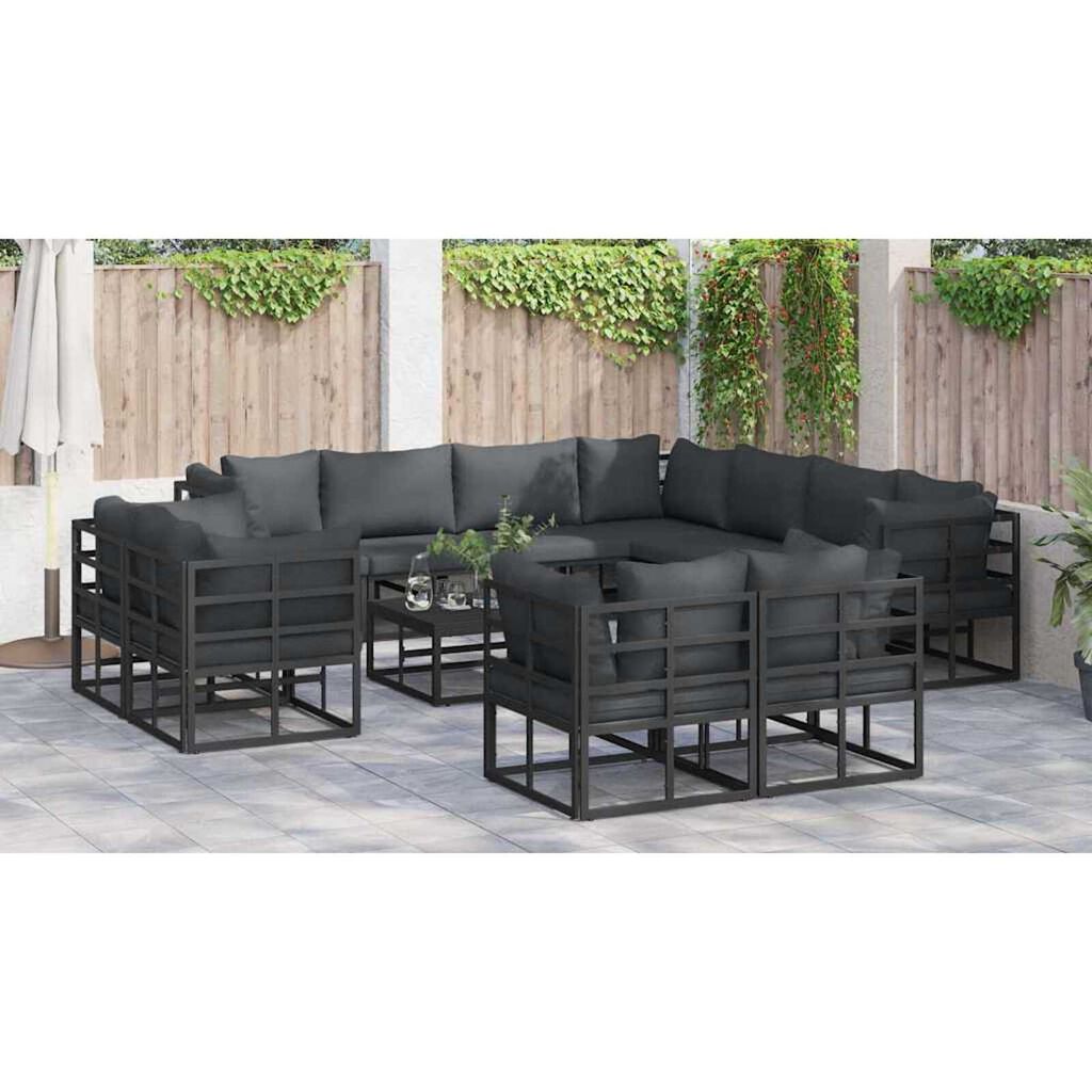 vidaXL Σετ Καναπέ Κήπου με μαξιλάρι 11 pcs Μαύρο Αλουμίνιο