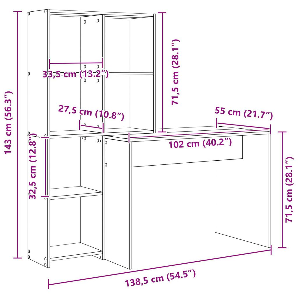 vidaXL Γραφείο artisan δρυς 138.5 x 55 x 143 εκ Επεξεργασμένο ξύλο