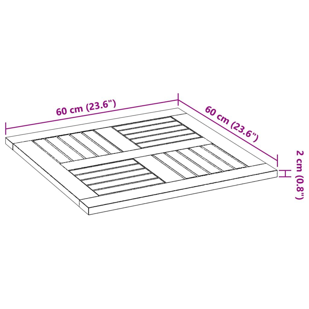 vidaXL Επιφάνεια Τραπεζιού Τετράγωνη 60x60x2 εκ. Μασίφ Ξύλο Ακακίας