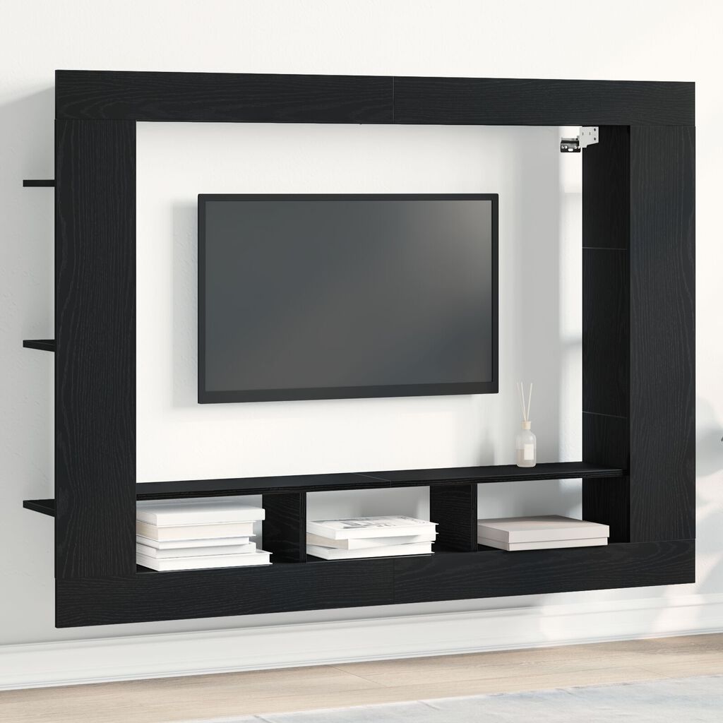 vidaXL Κονσόλα Τηλεόρασης Τοίχου Μαύρο Δρυς 152x22x113 εκ.
