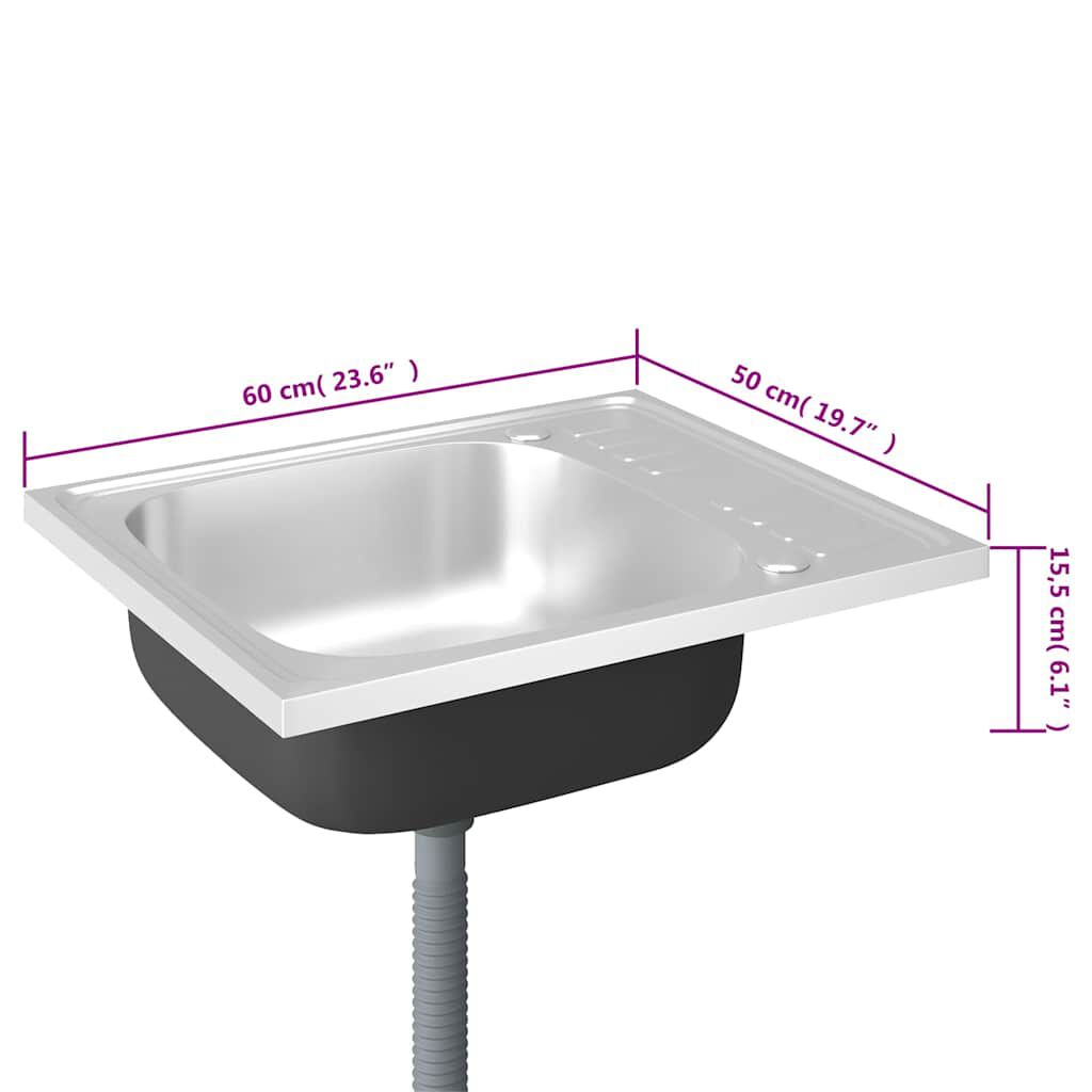 vidaXL Νεροχύτης + Ποδιά Σετ Ασημί 600x500x155 χιλ. Ανοξείδωτο Ατσάλι