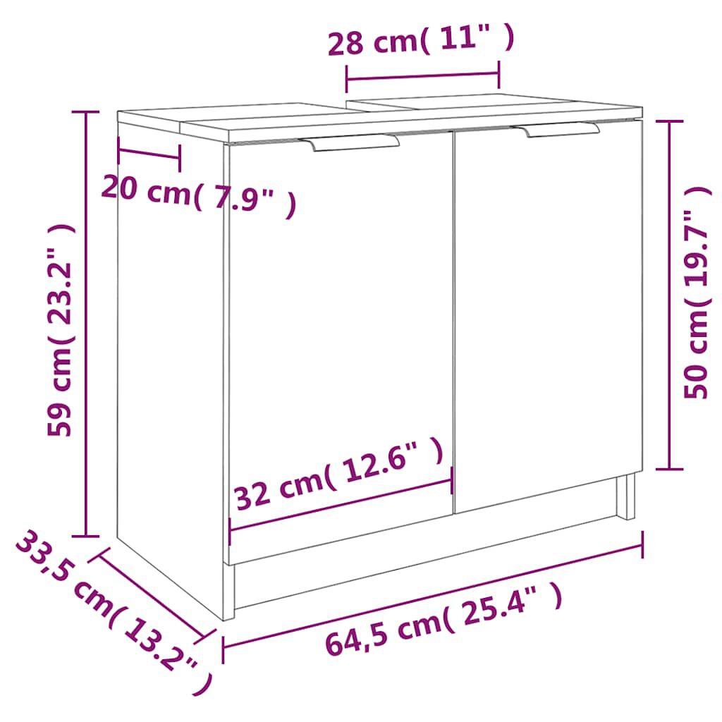 vidaXL Ντουλάπι Μπάνιου Μαύρο 64,5 x 33,5 x 59 εκ. από Επεξεργ. Ξύλο