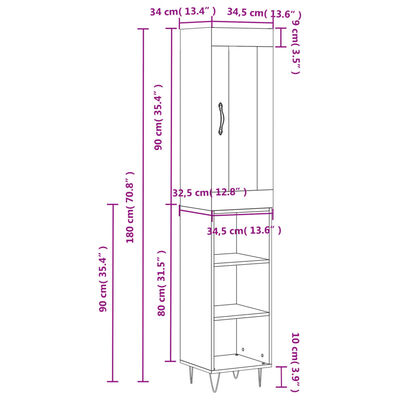vidaXL Ντουλάπι Γκρι Σκυροδέματος 34,5x34x180 εκ. Επεξεργασμένο Ξύλο