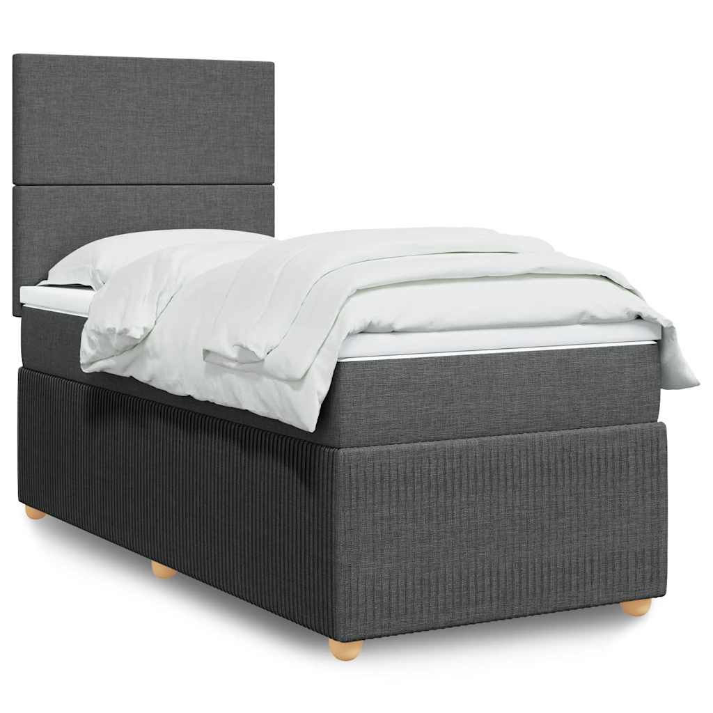 vidaXL Κρεβάτι Boxspring με Στρώμα Σκούρο Γκρι 90x200 εκ. Υφασμάτινο
