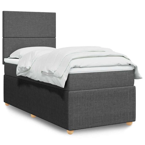 vidaXL Κρεβάτι Boxspring με Στρώμα Σκούρο Γκρι 90x200 εκ. Υφασμάτινο