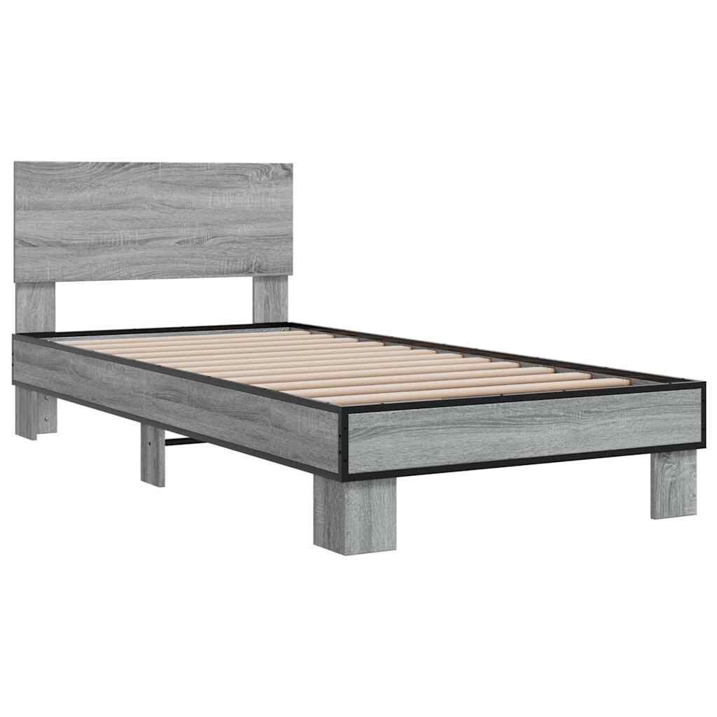 vidaXL Πλαίσιο Κρεβατιού Γκρι Sonoma 100x200 εκ. Επεξ. Ξύλο & Μέταλλο