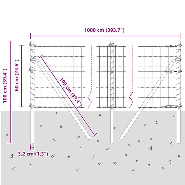 vidaXL Ευρωπαϊκή Περίφραξη με 7 Πόδια 0.6x10 μ Γαλβανισμένος Χάλυβας Γκρι