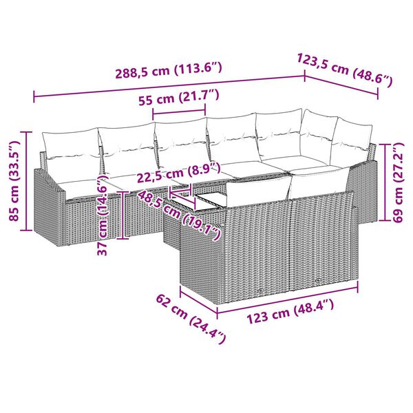 vidaXL Σέτ φαγητού για κήπο με μαξιλάρι 9 pcs Καφέ και Κρέμα