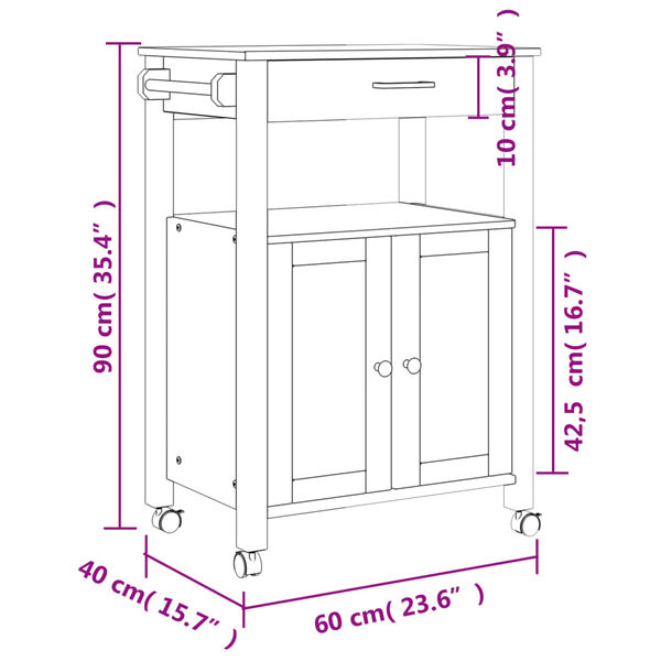 vidaXL Τρόλεϊ Κουζίνας MONZA 60x40x90 εκ. από Μασίφ Ξύλο Πεύκου