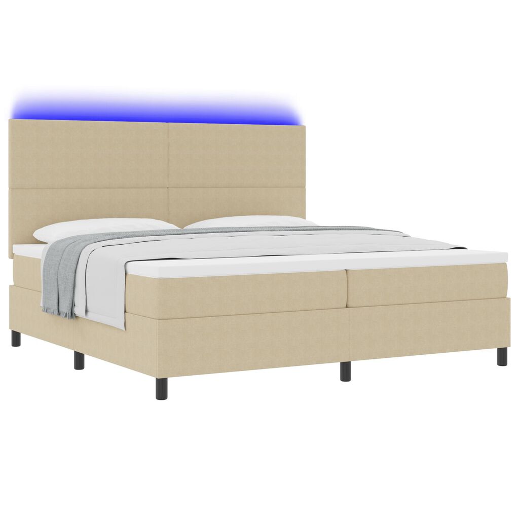 vidaXL Κρεβάτι Box Spring με Στρώμα & LED Φως Γκρί Πράσινο 200x200 εκ. Ύφασμα Σατέν