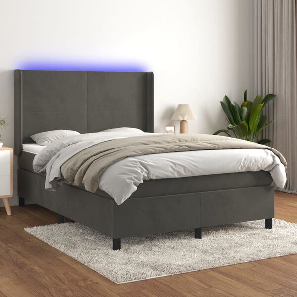 vidaXL &Kappa;&rho;&epsilon;&beta;ά&tau;&iota; Boxspring &mu;&epsilon; &Sigma;&tau;&rho;ώ&mu;&alpha; & LED &Sigma;&kappa;. &Gamma;&kappa;&rho;&iota; 140x200&epsilon;&kappa;. &Beta;&epsilon;&lambda;&omicron;ύ&delta;&iota;&nu;&omicron;