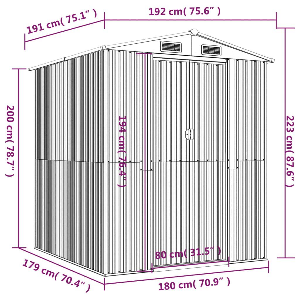 vidaXL Αποθήκη Κήπου Σκούρο καφέ 192x191x223 εκ. Γαλβανισμένο Ατσάλι