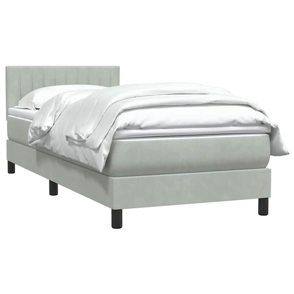 vidaXL Box Spring κρεβάτι με στρώμα ανοιχτό γκρι 90x220 εκ. Βελούδινο