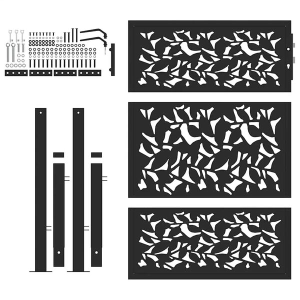 vidaXL Πόρτα Κήπου Μαύρη με Σχέδιο Ατσάλινου Φύλλου 100x125 εκ.