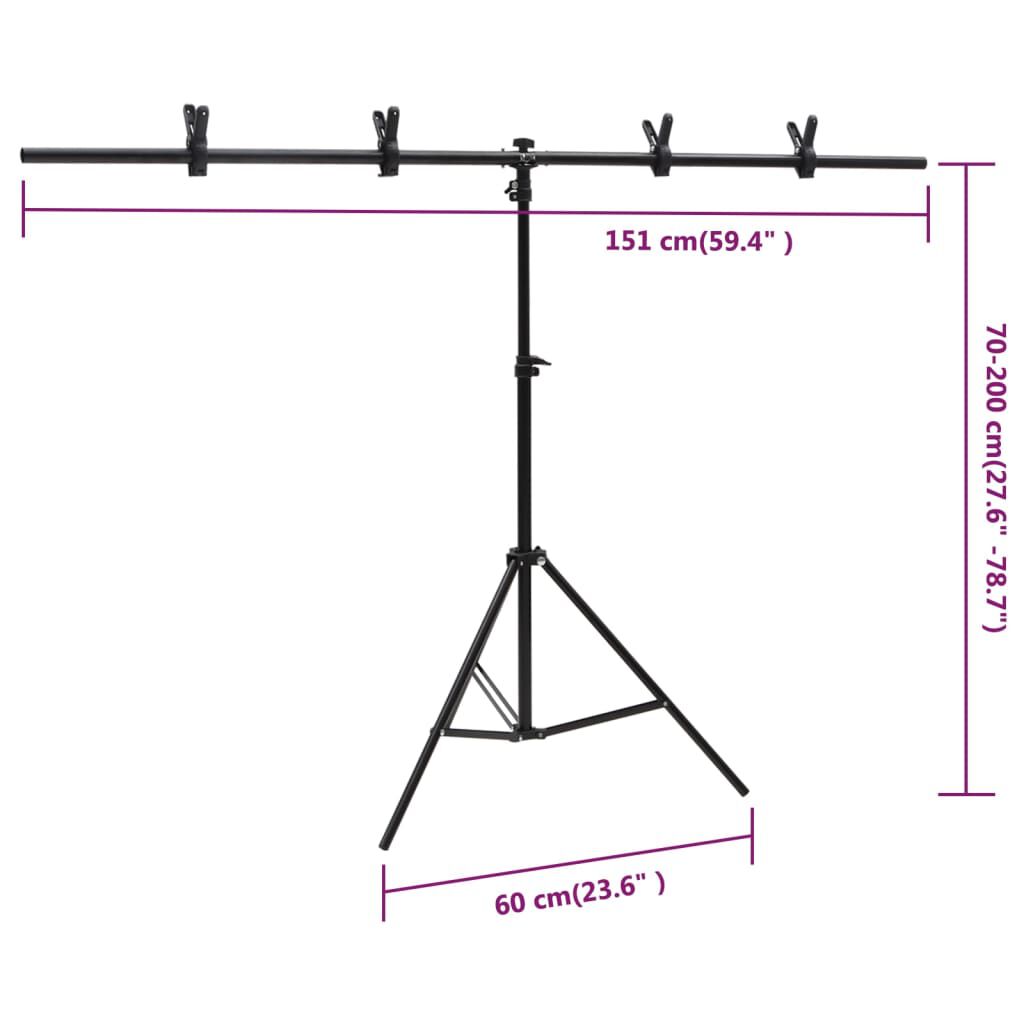 vidaXL Βάση Φόντου σε Σχήμα Τ Μαύρη 151x60x(70-200) εκ.