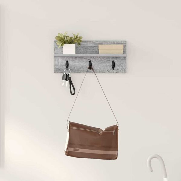vidaXL Τοίχου Κρεμάστρα με ράφι Γκρι sonoma 40 x 10.5 x 18 εκ