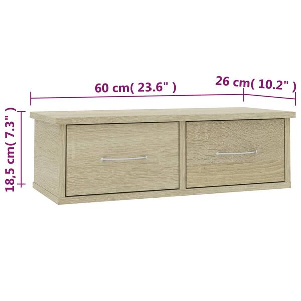 vidaXL Ράφι Τοίχου με Συρτάρια Sonoma Δρυς 60x26x18,5 εκ. Επεξ. Ξύλο