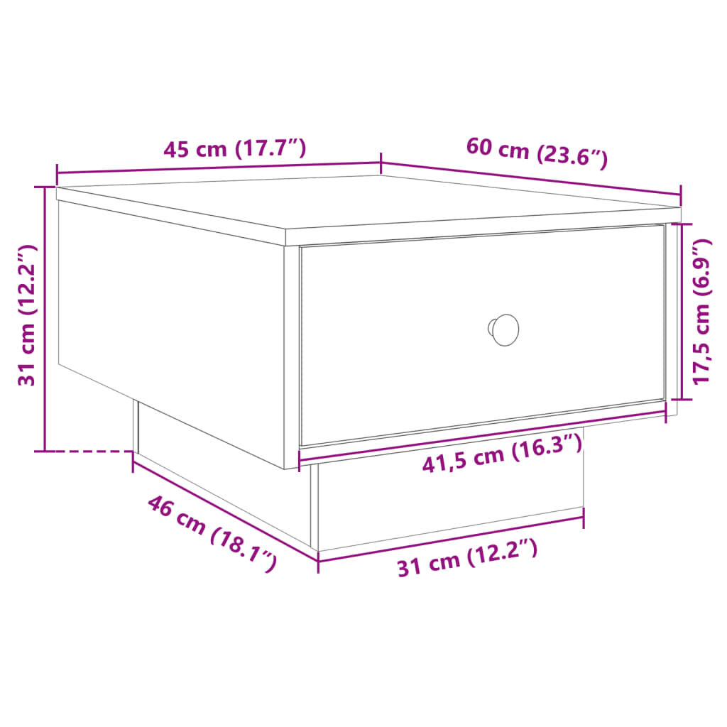 vidaXL Τραπεζάκι Σαλονιού Καπνιστή Δρυς 60x45x31 εκ. Επεξ. Ξύλο